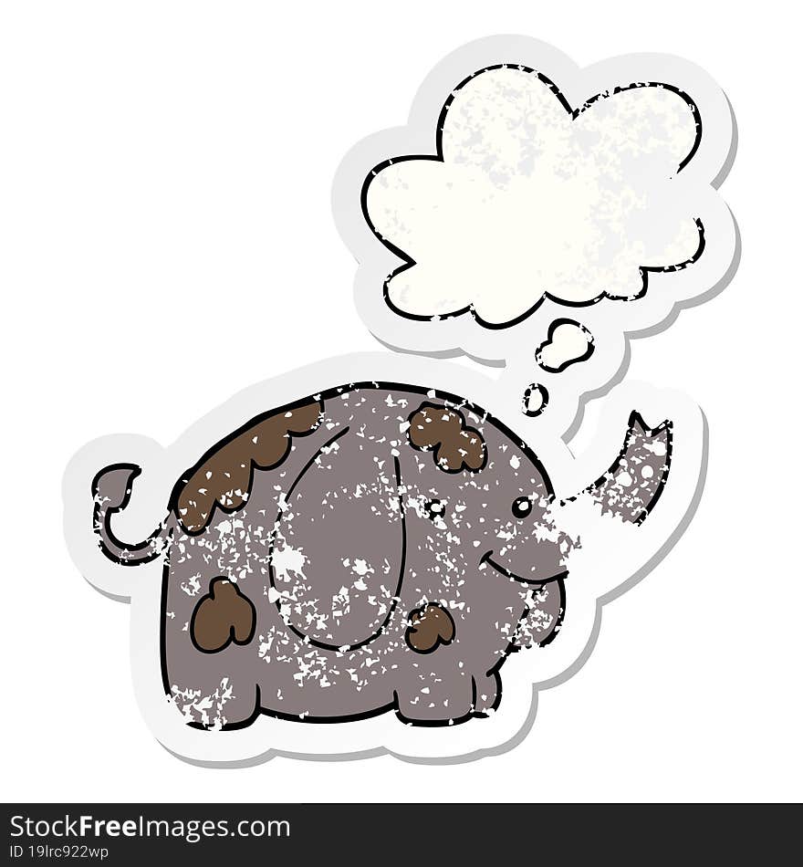 cartoon elephant and thought bubble as a distressed worn sticker