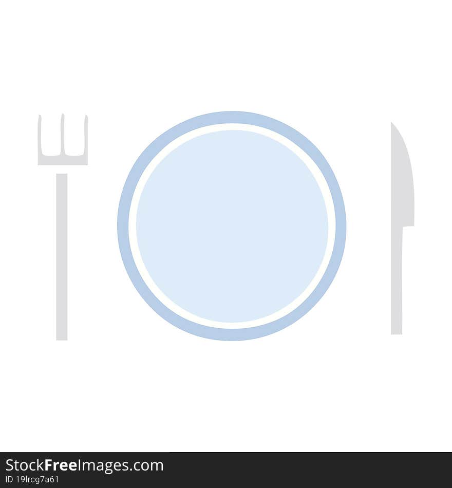 Flat Color Retro Cartoon Plate And Cutlery