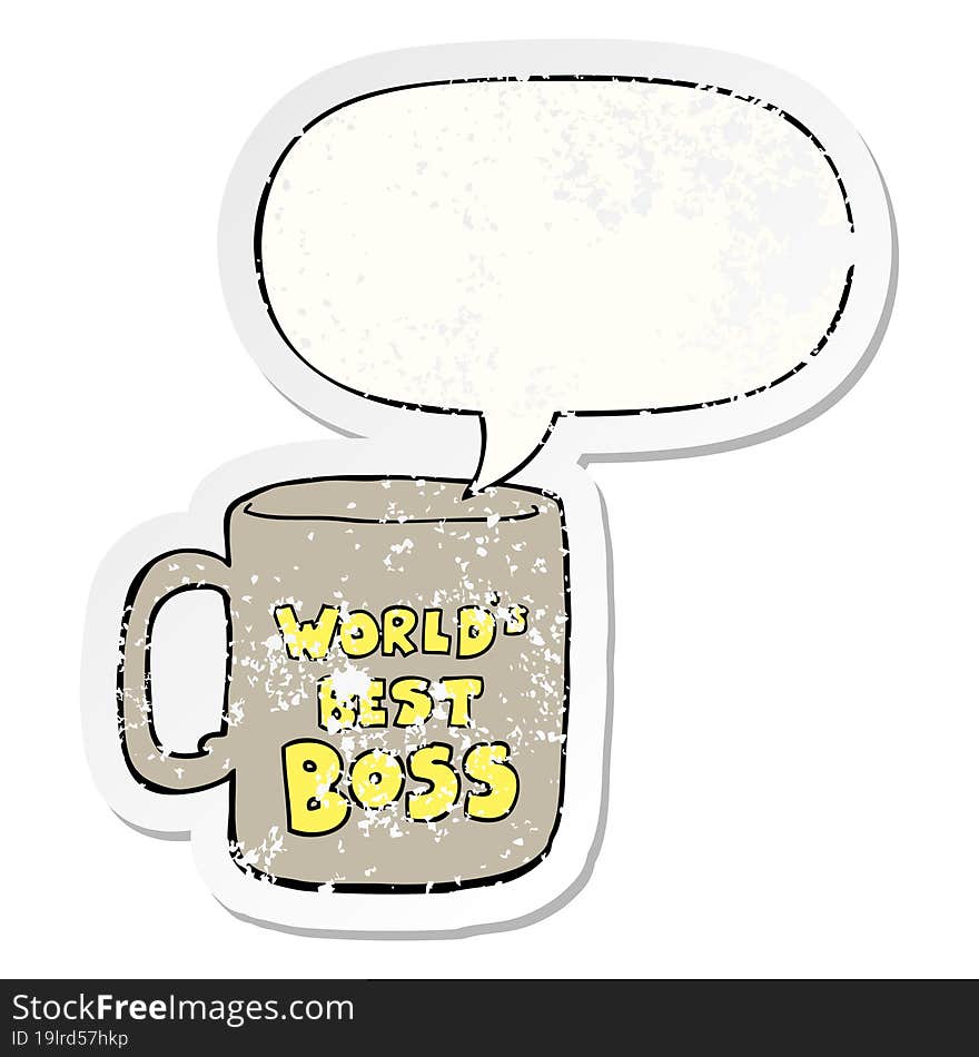 worlds best boss mug with speech bubble distressed distressed old sticker. worlds best boss mug with speech bubble distressed distressed old sticker