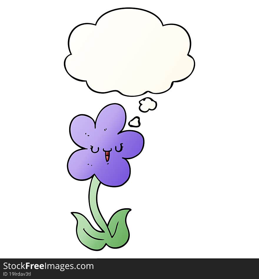 cartoon flower with happy face with thought bubble in smooth gradient style