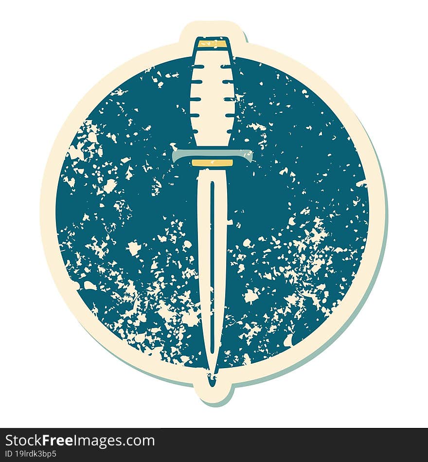 iconic distressed sticker tattoo style image of a dagger. iconic distressed sticker tattoo style image of a dagger