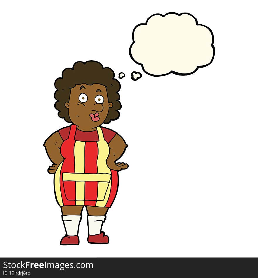 Cartoon Woman In Kitchen Apron With Thought Bubble