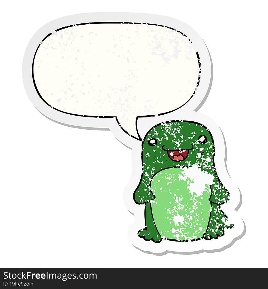 cartoon penguin and speech bubble distressed sticker