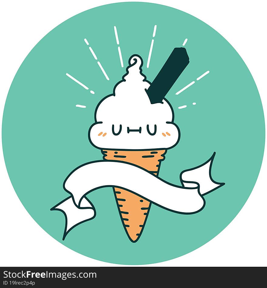 icon of tattoo style ice cream character