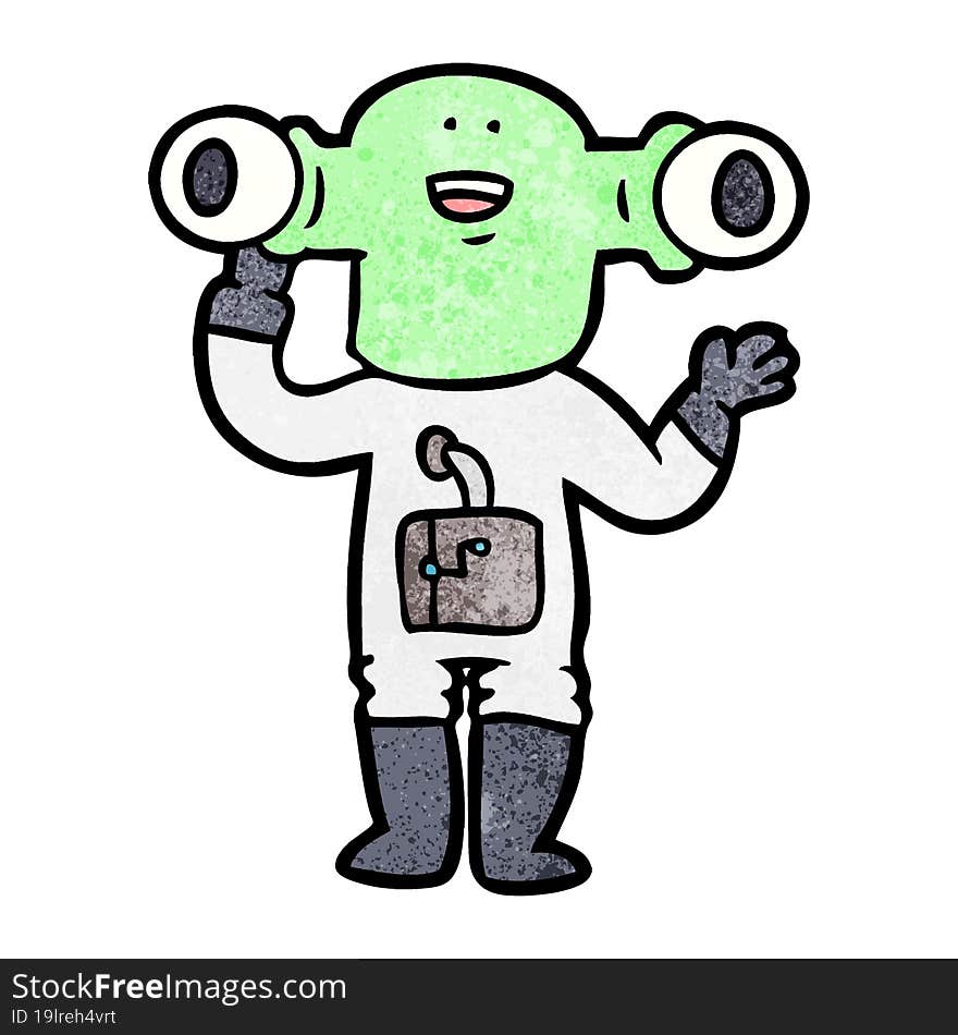 friendly cartoon alien waving. friendly cartoon alien waving