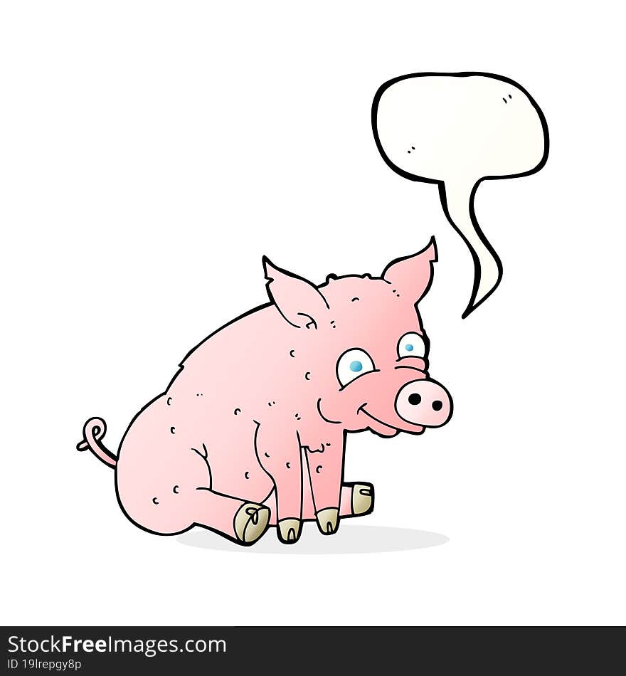 cartoon happy pig with speech bubble