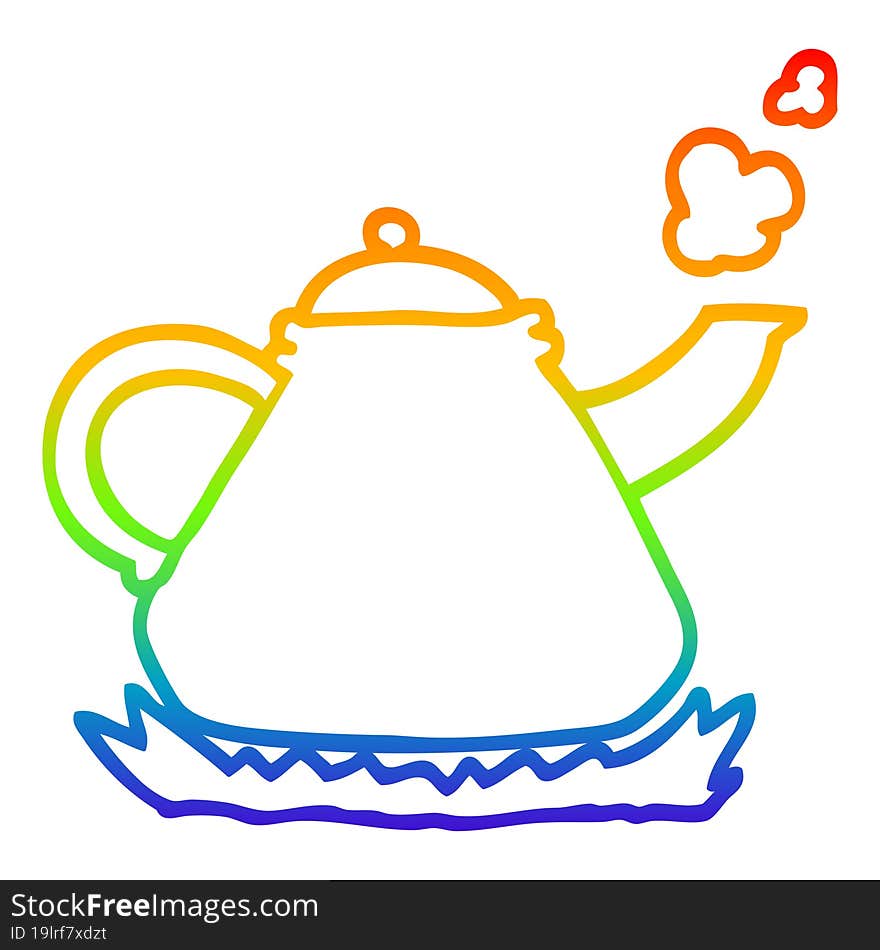 rainbow gradient line drawing cartoon kettle on stove