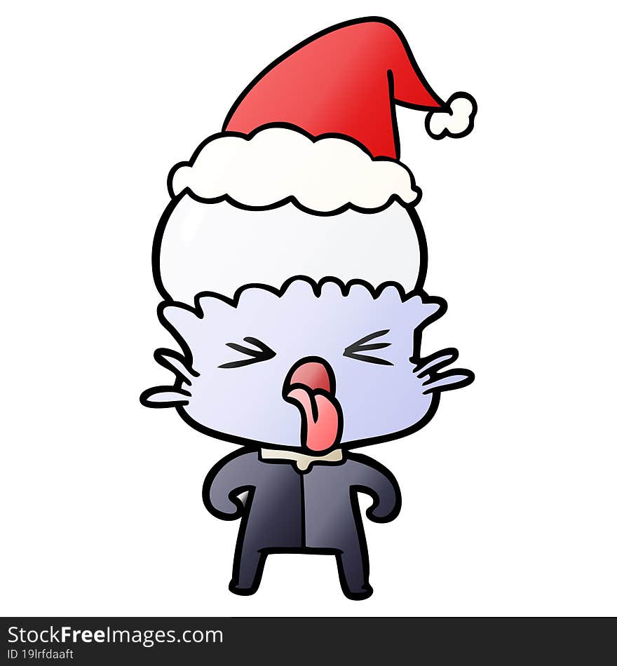 weird gradient cartoon of a alien wearing santa hat