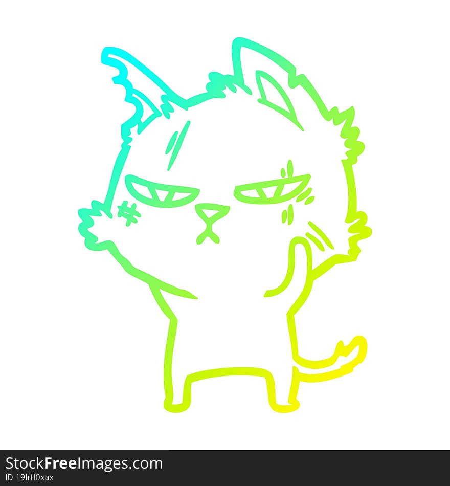 cold gradient line drawing tough cartoon cat