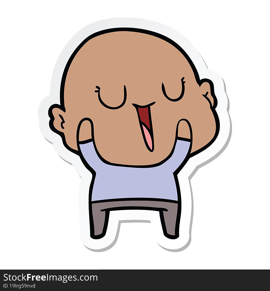 sticker of a happy cartoon bald man