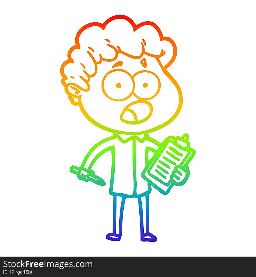 rainbow gradient line drawing cartoon man gasping in surprise