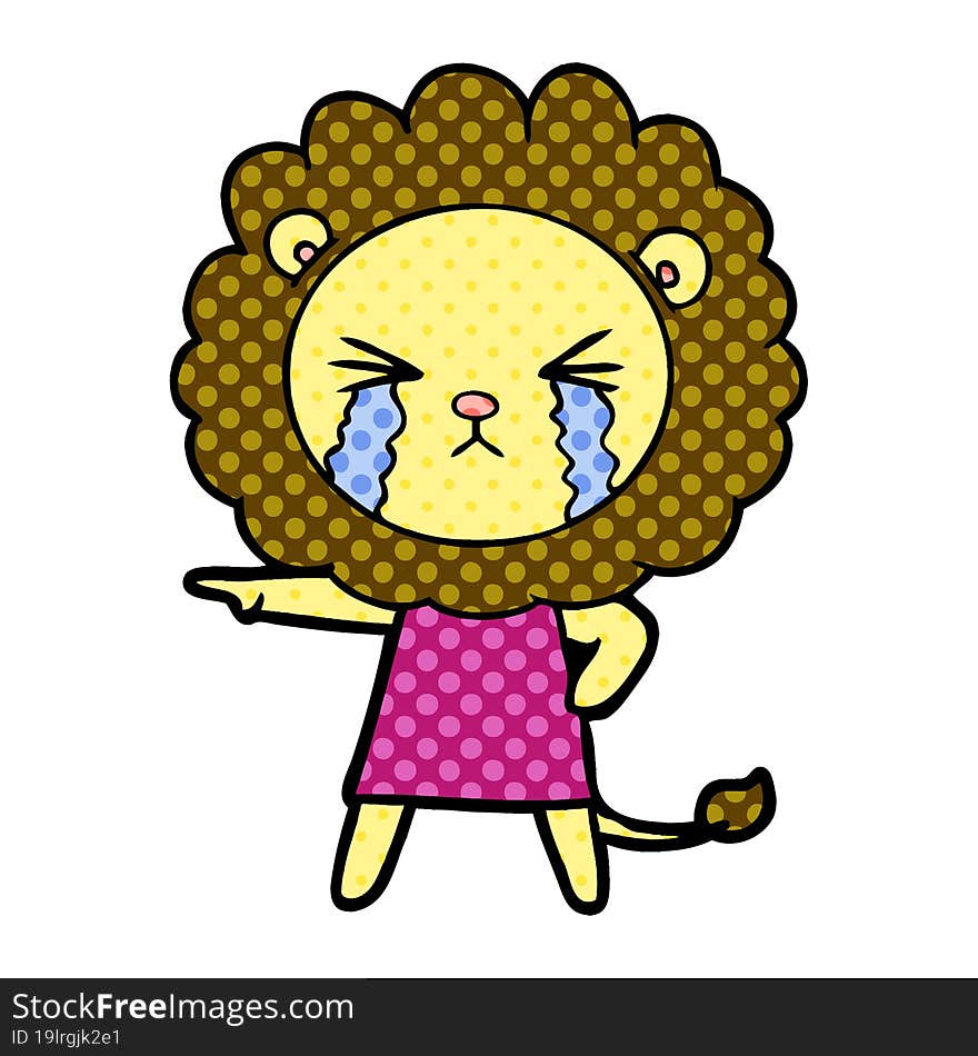 cartoon crying lion wearing dress. cartoon crying lion wearing dress