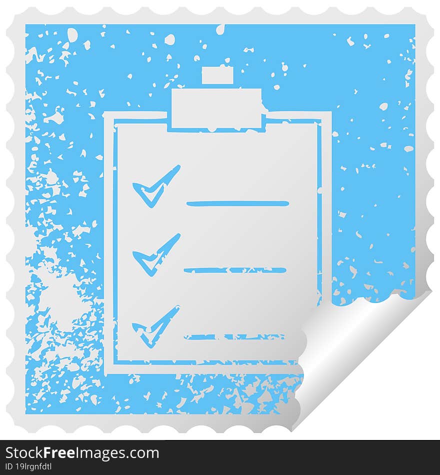 distressed square peeling sticker symbol of a check list