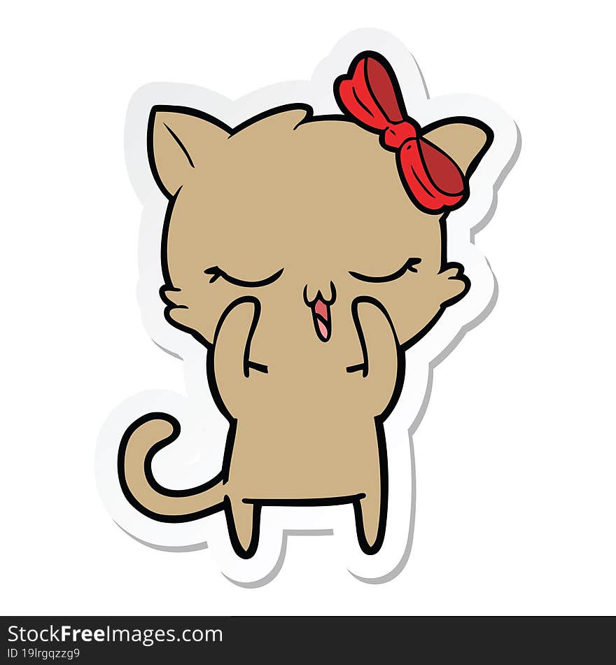 Sticker Of A Cartoon Cat With Bow On Head