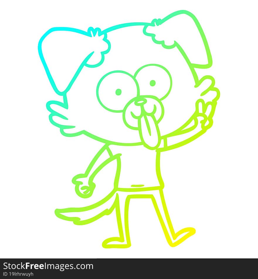 cold gradient line drawing of a cartoon dog with tongue sticking out