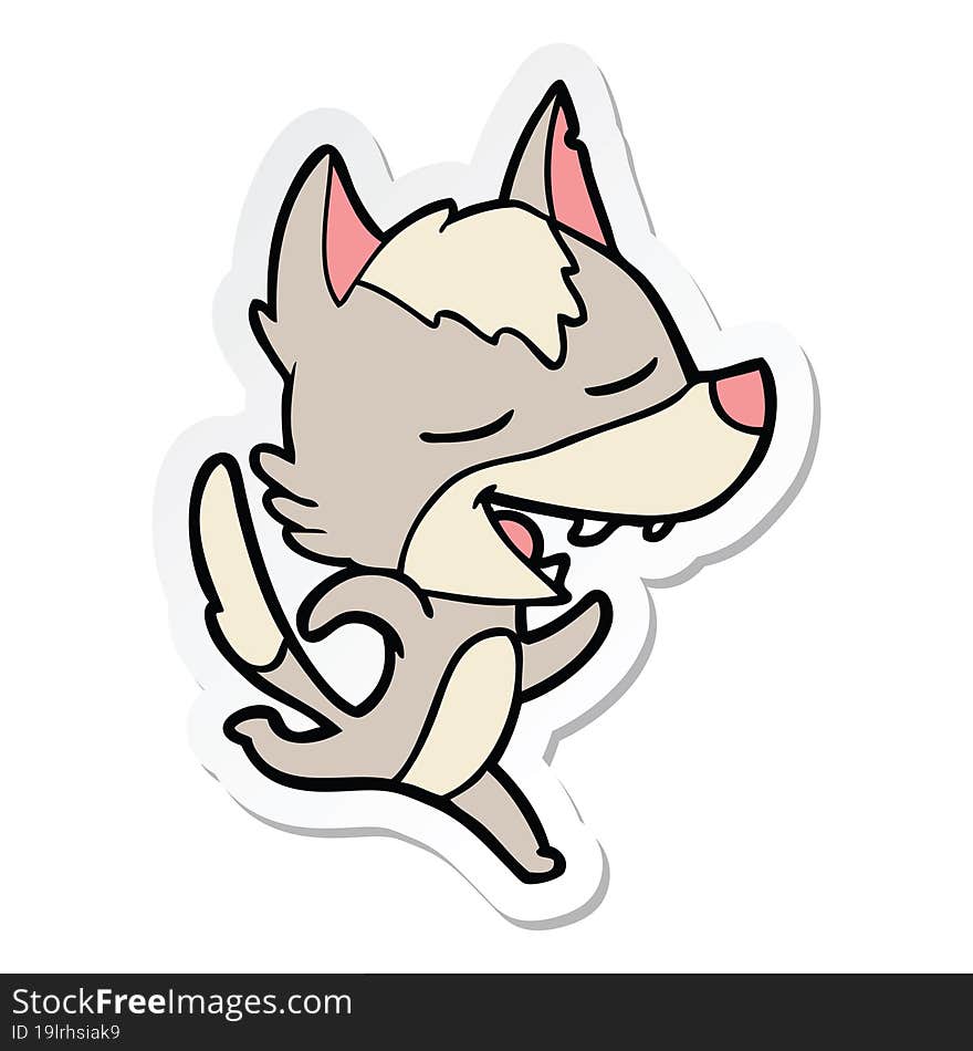 Sticker Of A Cartoon Running Wolf Laughing