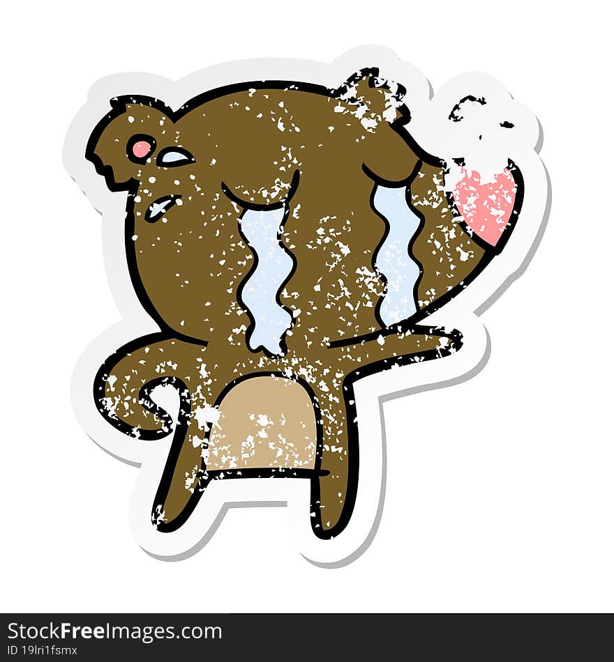 distressed sticker of a cartoon crying bear