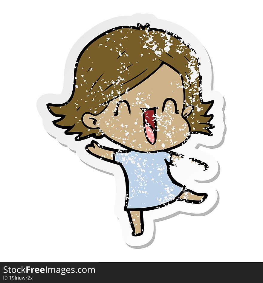 Distressed Sticker Of A Cartoon Laughing Woman