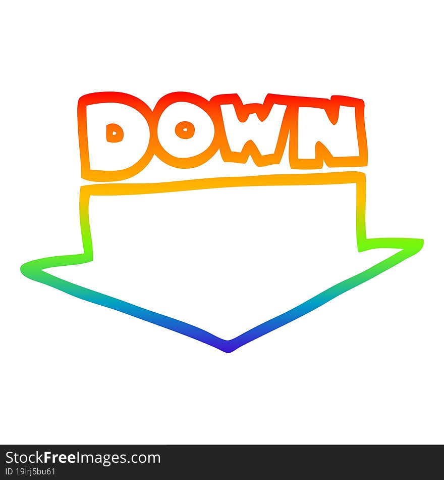 rainbow gradient line drawing cartoon down arrow