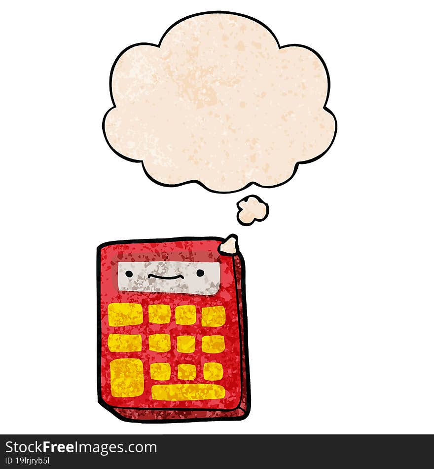 cartoon calculator with thought bubble in grunge texture style. cartoon calculator with thought bubble in grunge texture style