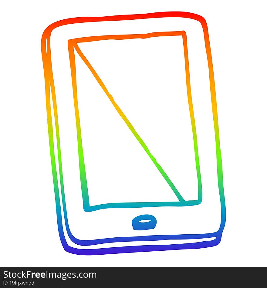 rainbow gradient line drawing of a cartoon computer tablet