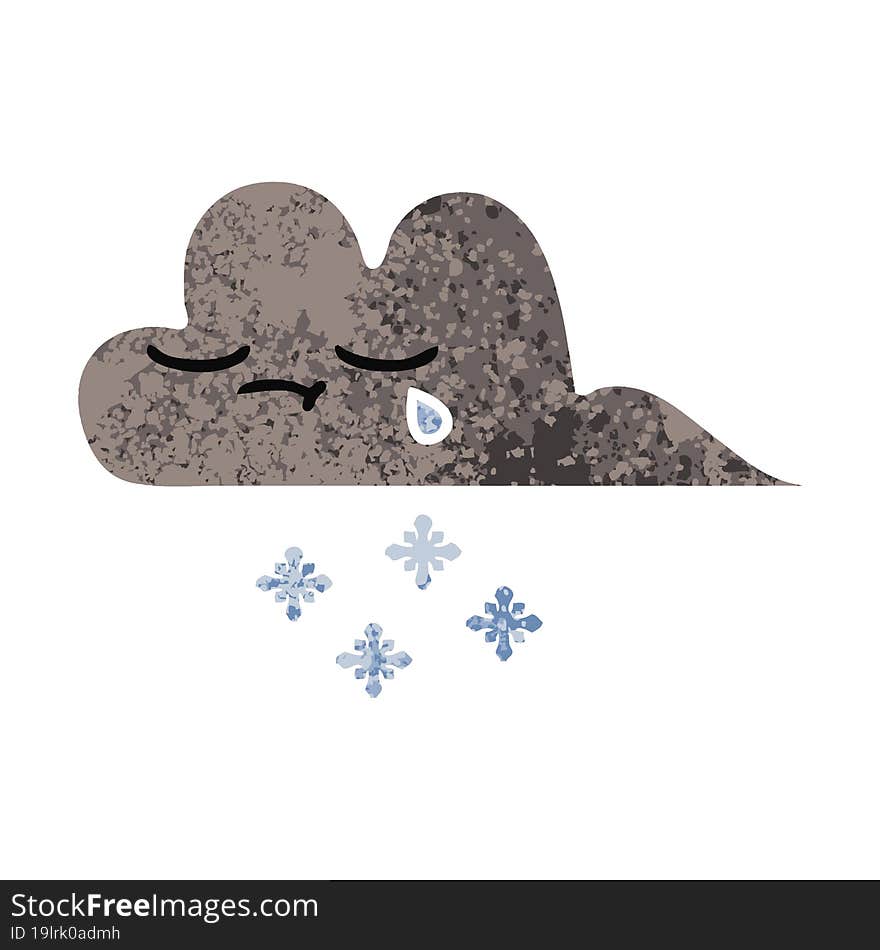 Retro Illustration Style Cartoon Storm Snow Cloud