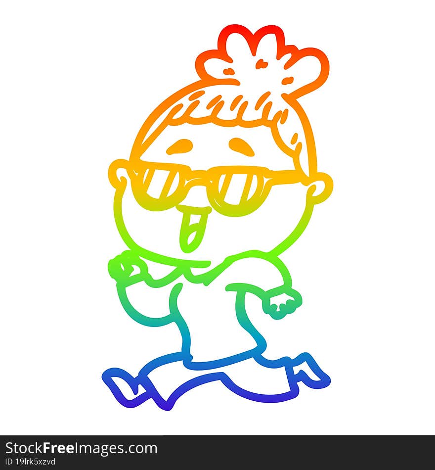 rainbow gradient line drawing cartoon happy woman wearing spectacles