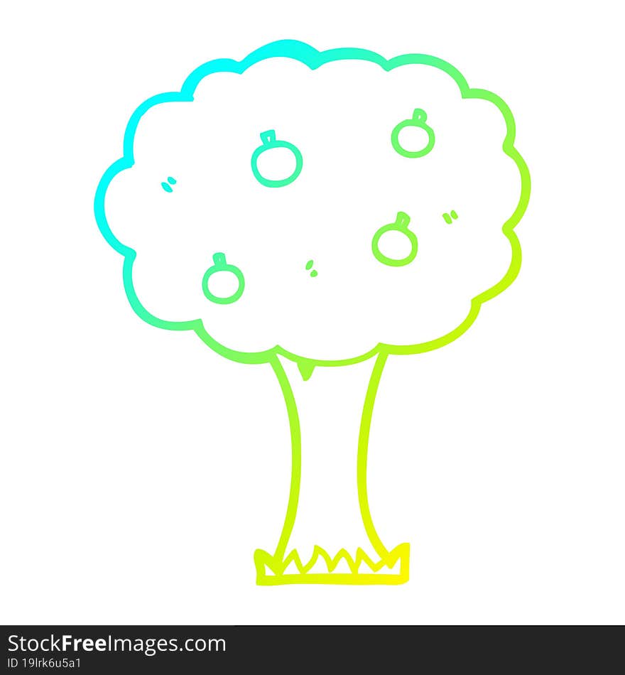 cold gradient line drawing cartoon apple tree