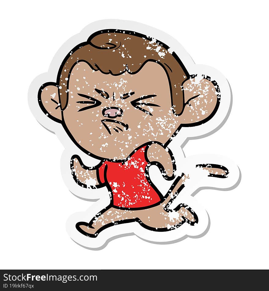 Distressed Sticker Of A Cartoon Annoyed Monkey