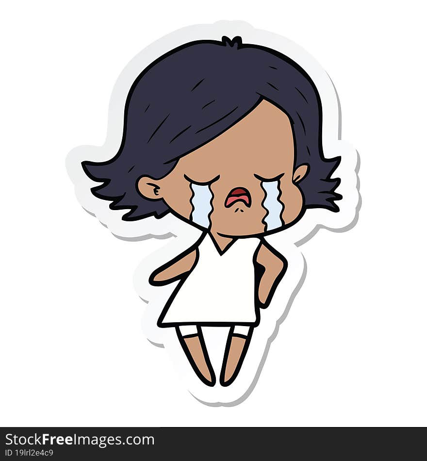 sticker of a cartoon girl crying