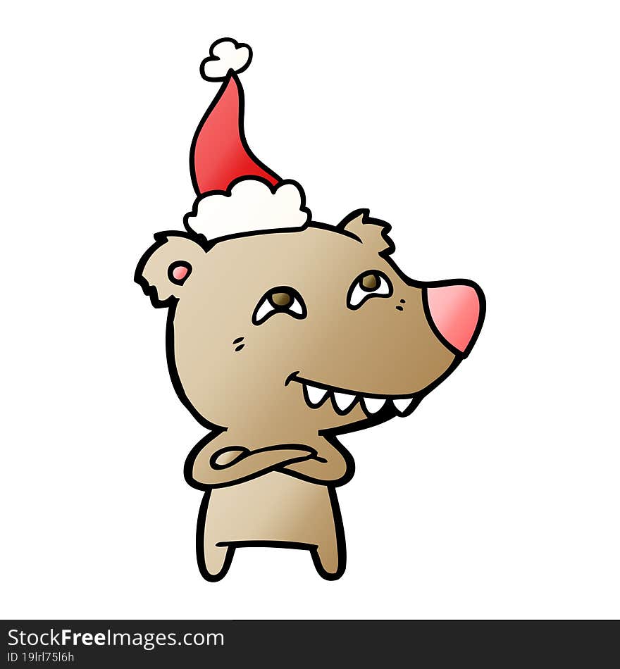 gradient cartoon of a bear showing teeth wearing santa hat