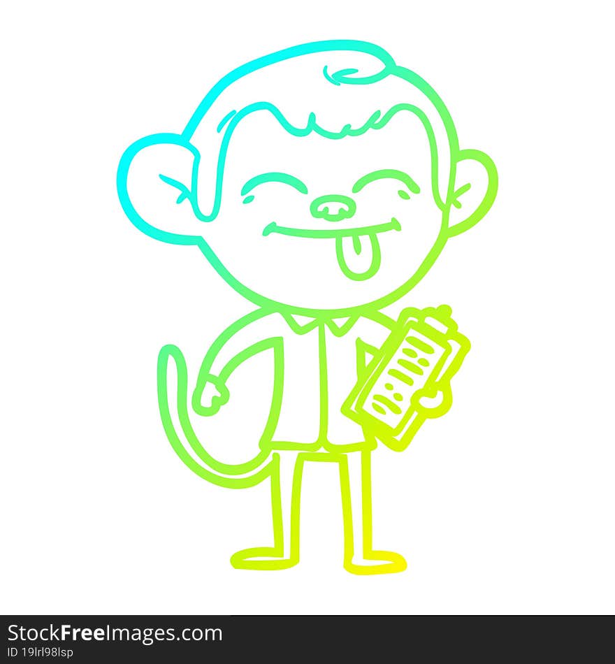 Cold Gradient Line Drawing Funny Cartoon Monkey