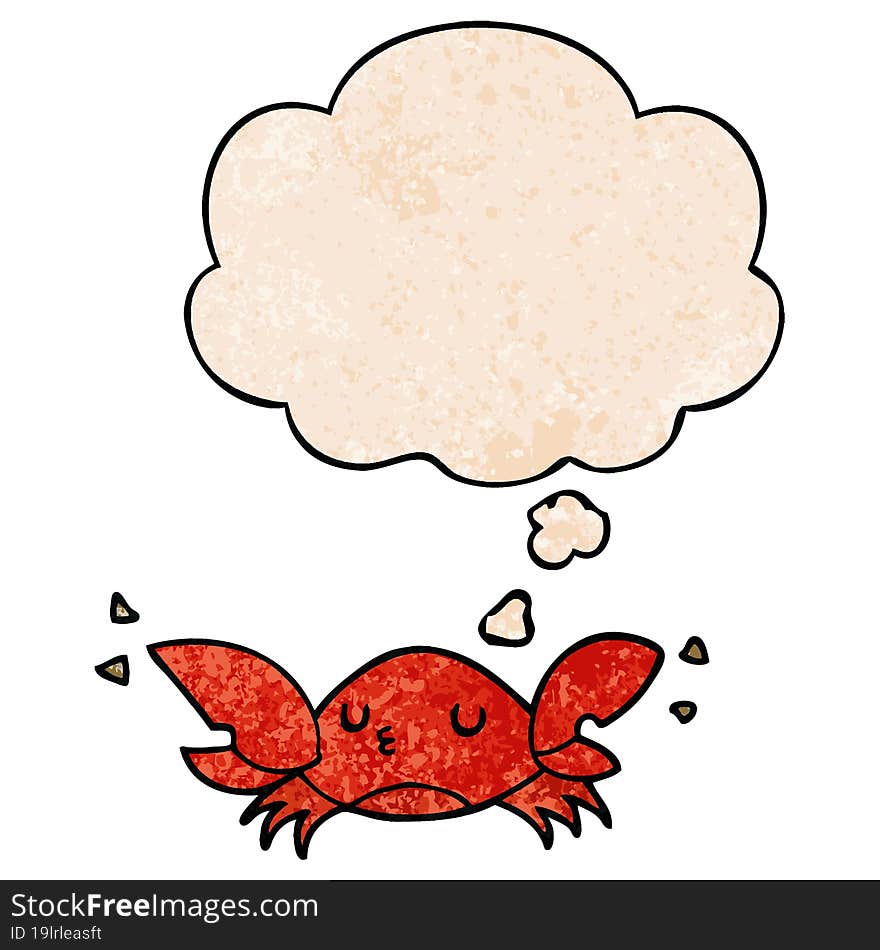 cartoon crab and thought bubble in grunge texture pattern style