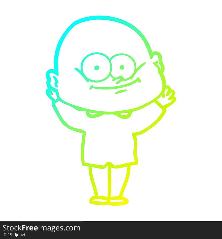 cold gradient line drawing cartoon bald man staring