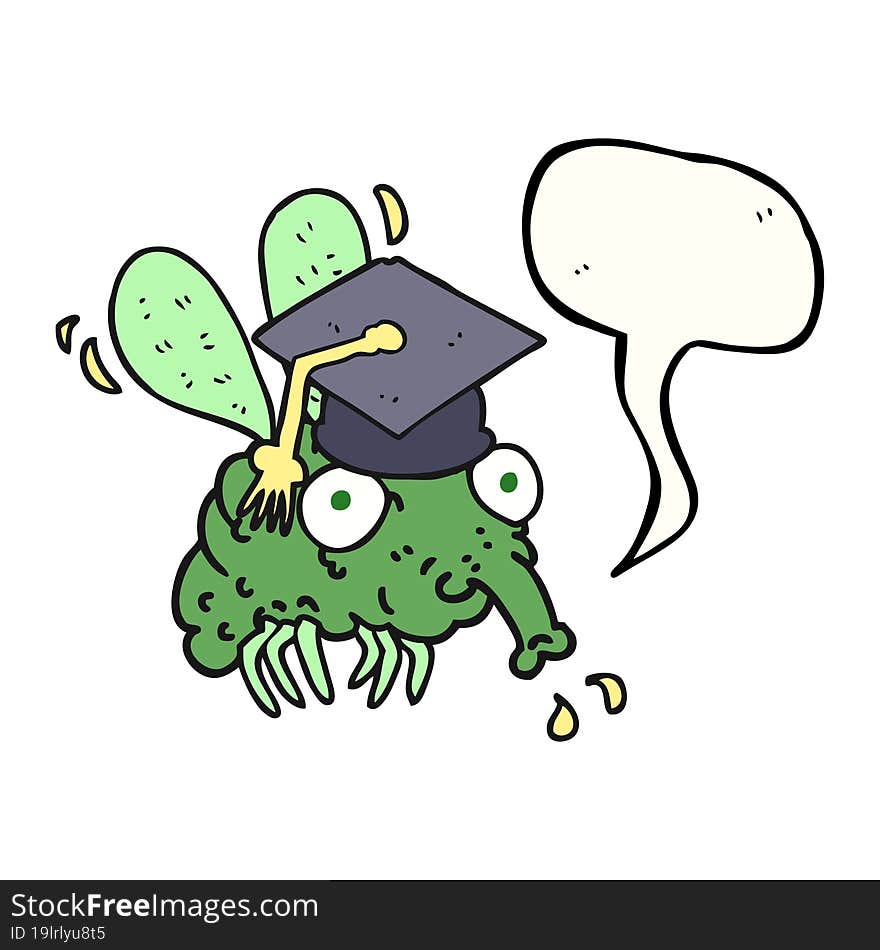 freehand drawn speech bubble cartoon fly graduate