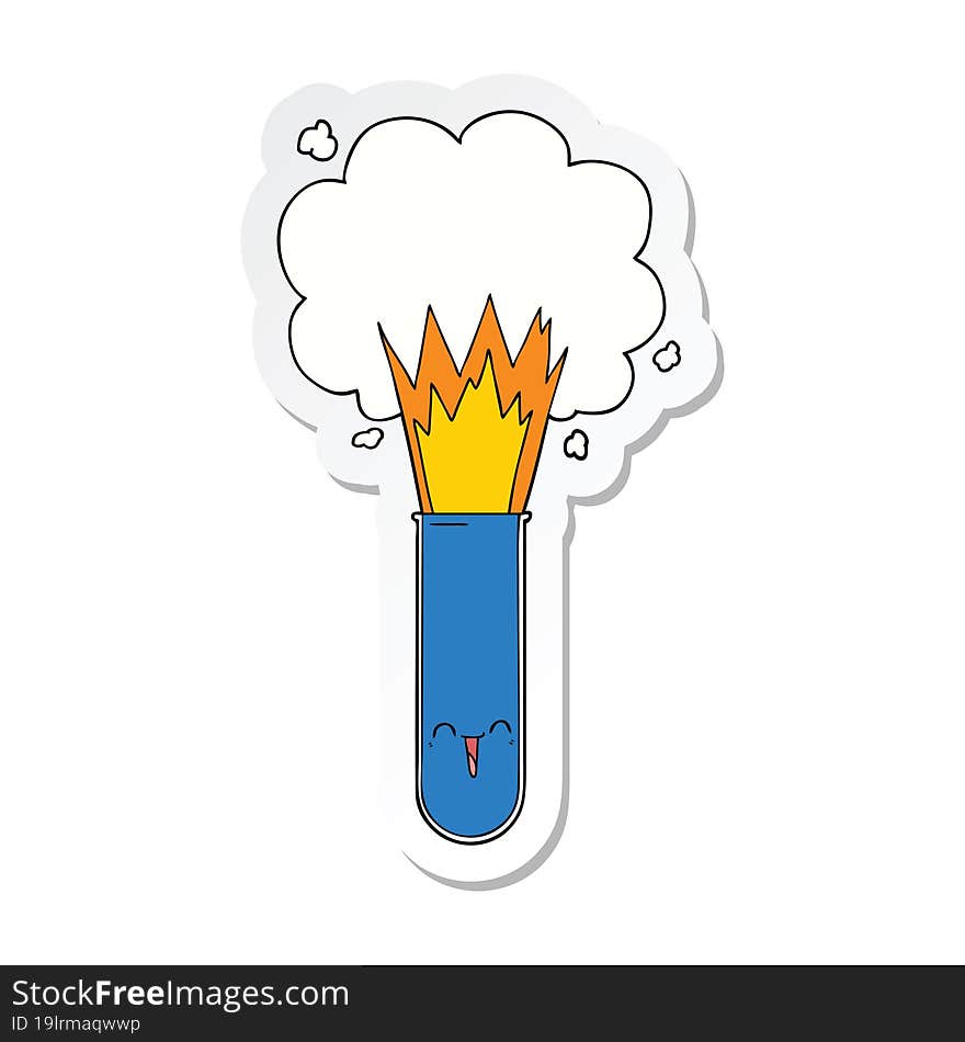 sticker of a cartoon exploding chemicals in test tube