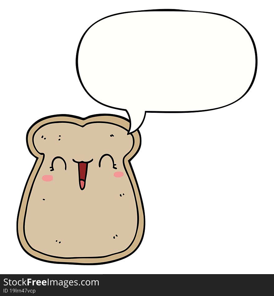 cute cartoon slice of toast and speech bubble