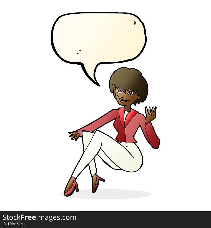 cartoon businesswoman sitting with speech bubble