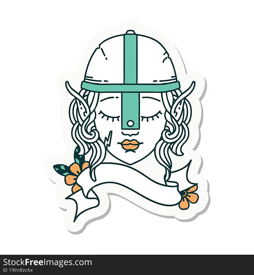 sticker of a elf fighter character face. sticker of a elf fighter character face