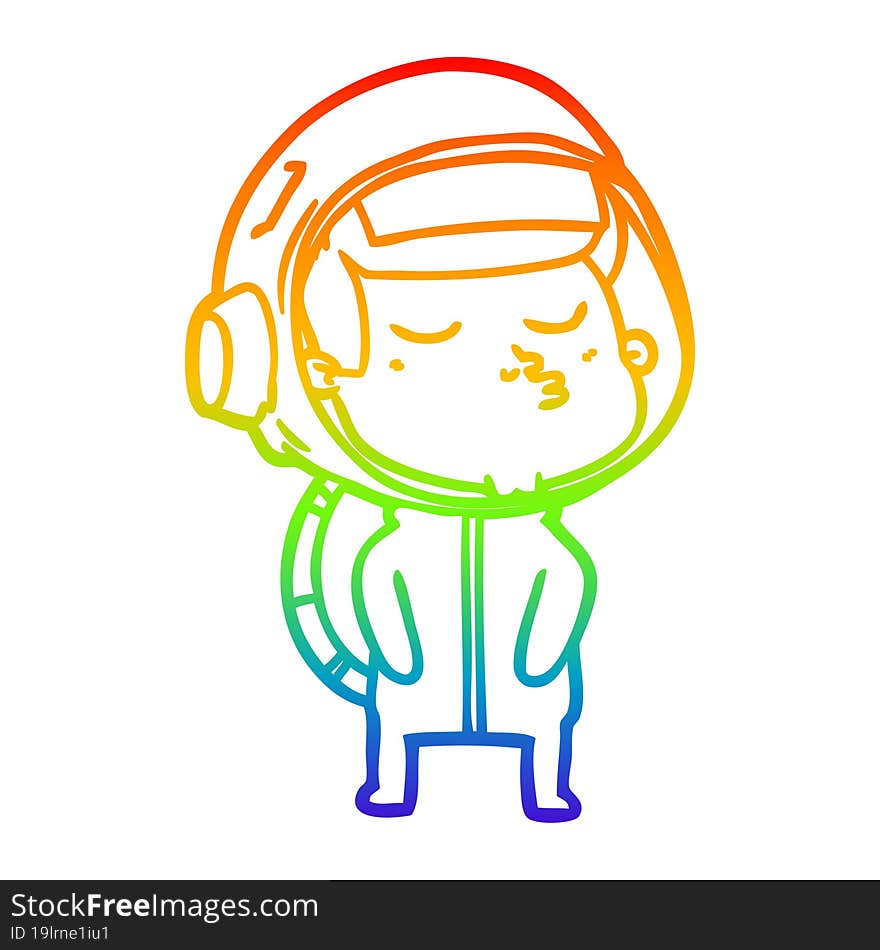 Rainbow Gradient Line Drawing Cartoon Confident Astronaut