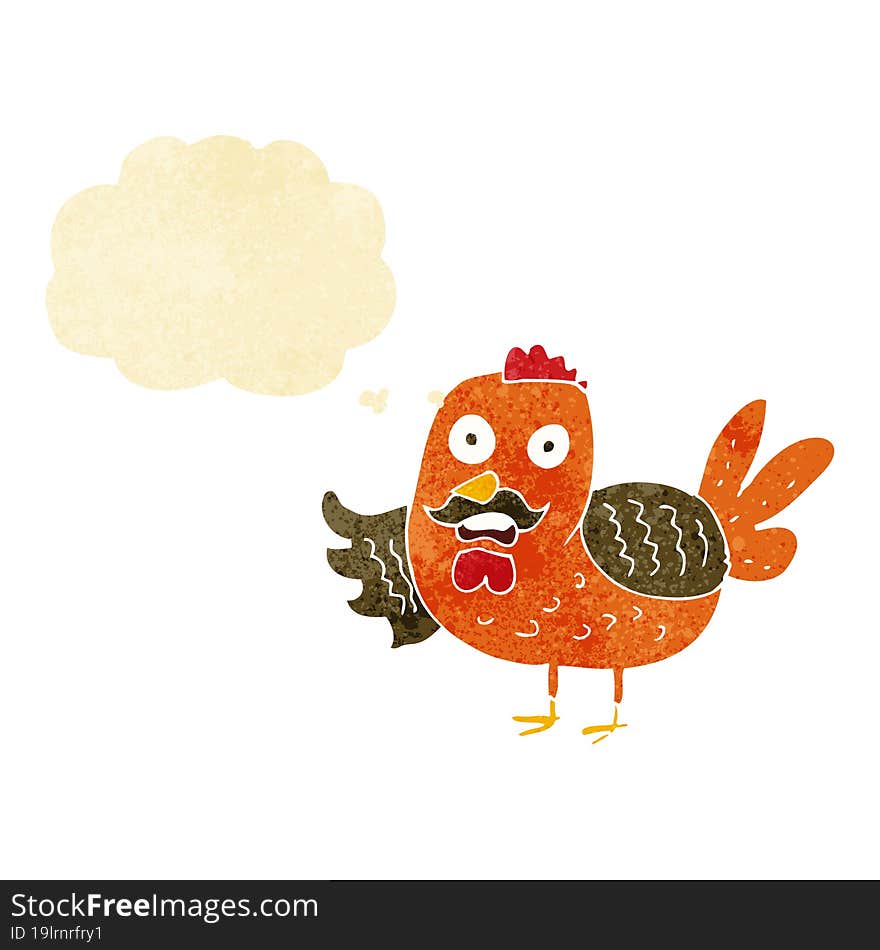 Cartoon Old Rooster With Thought Bubble