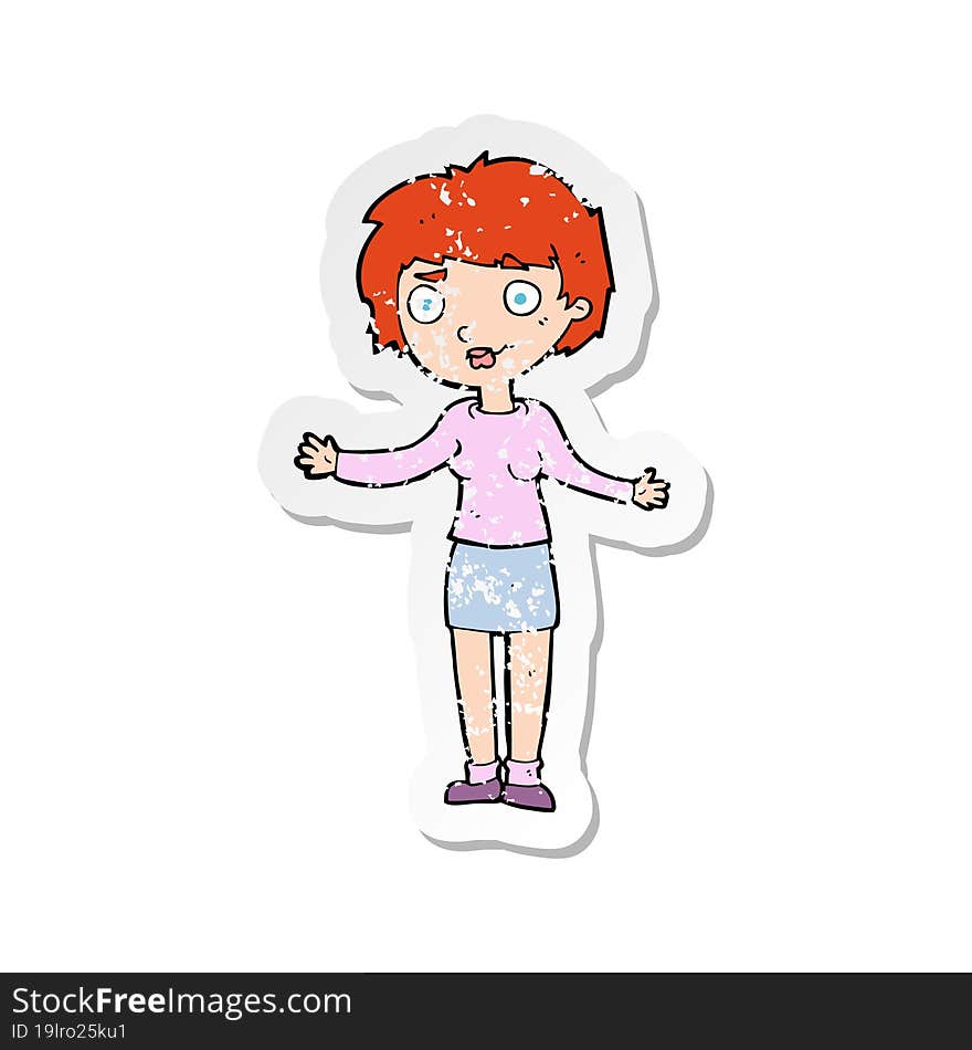 Retro Distressed Sticker Of A Cartoon Confused Woman