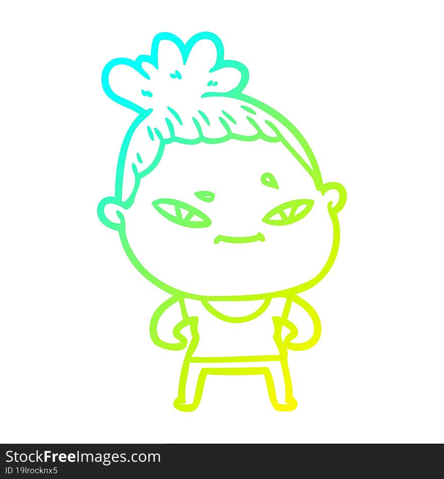 cold gradient line drawing of a cartoon woman