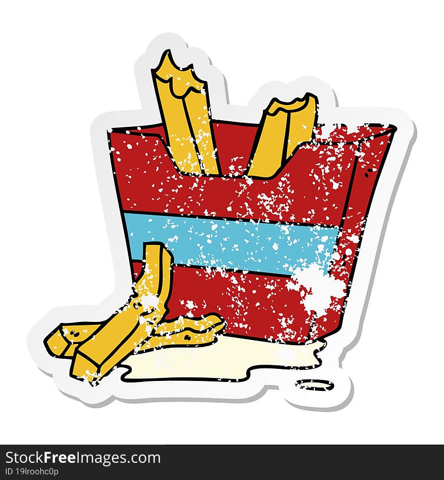 distressed sticker of a quirky hand drawn cartoon french fries