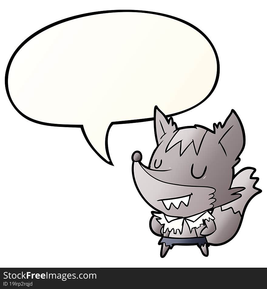 cartoon halloween werewolf with speech bubble in smooth gradient style