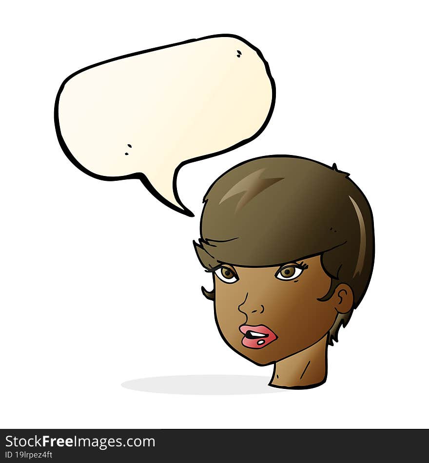 cartoon pretty female face with speech bubble