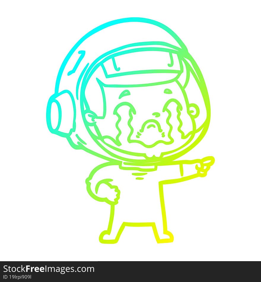 cold gradient line drawing cartoon crying astronaut