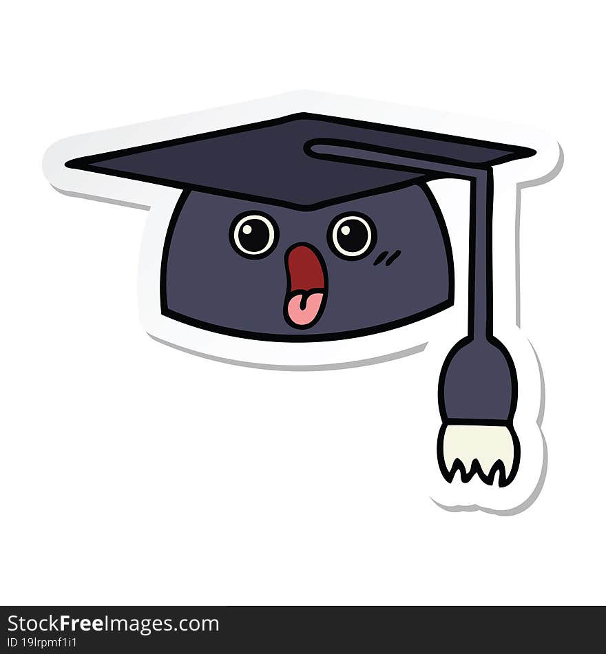 Sticker Of A Cute Cartoon Graduation Hat