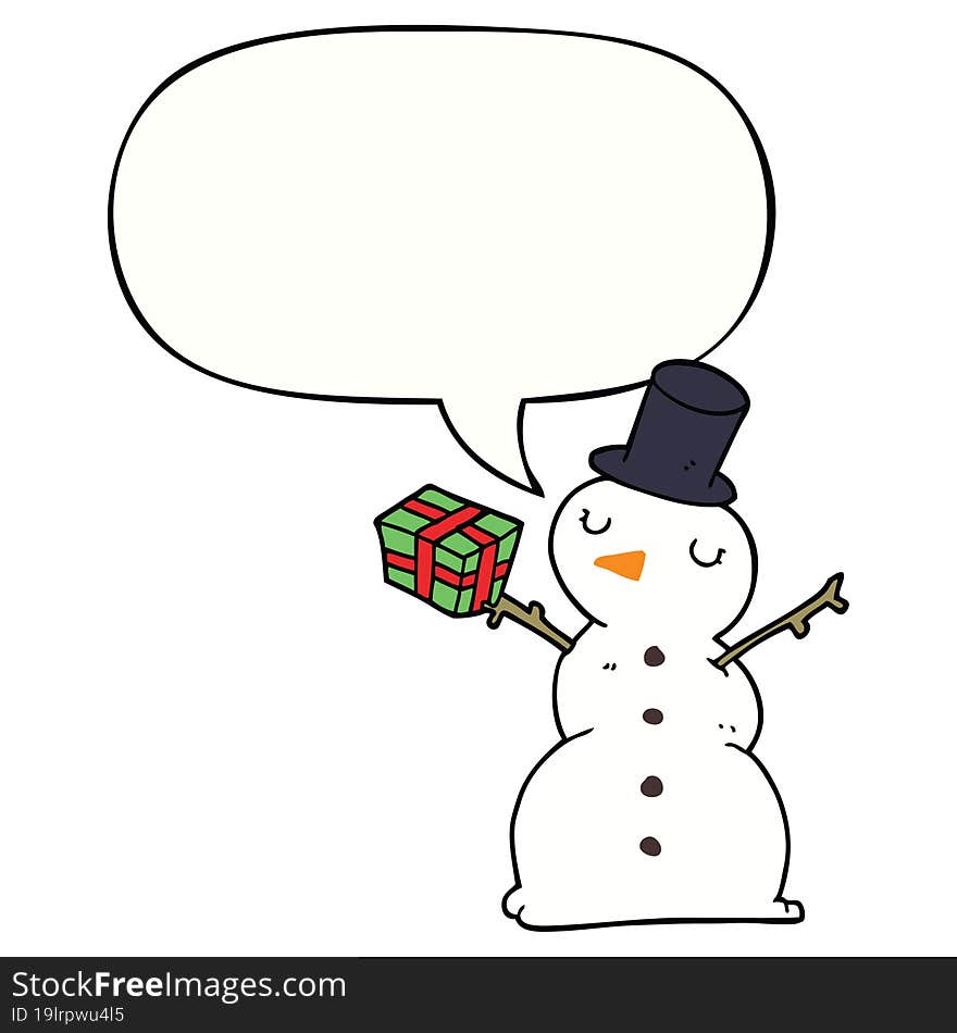 cartoon snowman with speech bubble. cartoon snowman with speech bubble