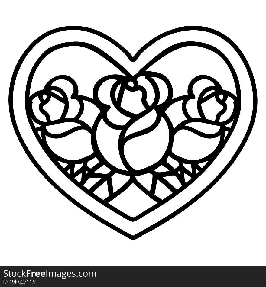 Black Line Tattoo Of A Heart And Flowers